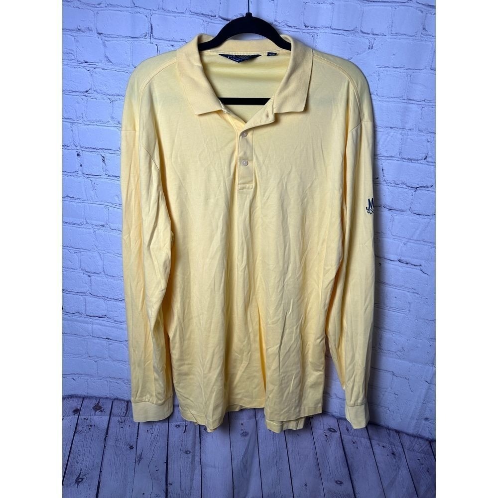 Polo Golf Ralph Lauren Mens Large Yellow Long Sleeve Polo Shirt MCC Crest Cotton